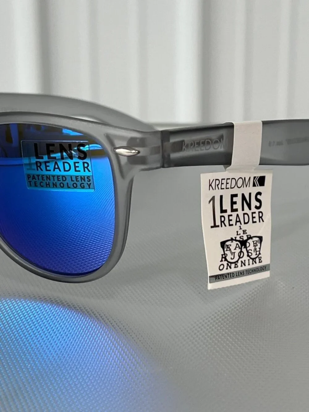 Kreedom Reverb Sunglasses 1 Lens Reader Tech Gray Frame Blue Mirror Lenses NEW